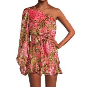Hemant & Nandita Pakhi Floral Burnout Velvet One Shoulder Mini Dress NWT
